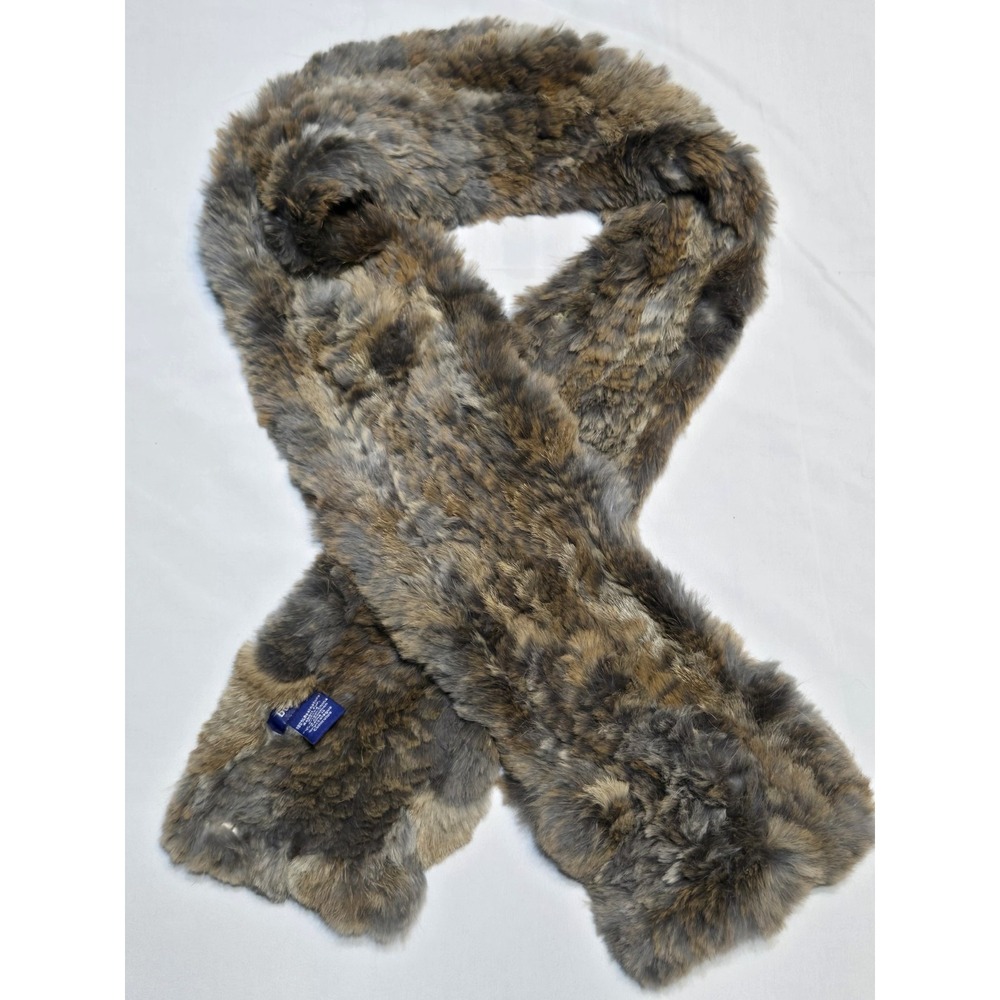 Genuine Rabbit Hair Fur Scarf Bujibaja Browns/Greys 47x6" Luxury Silky Soft